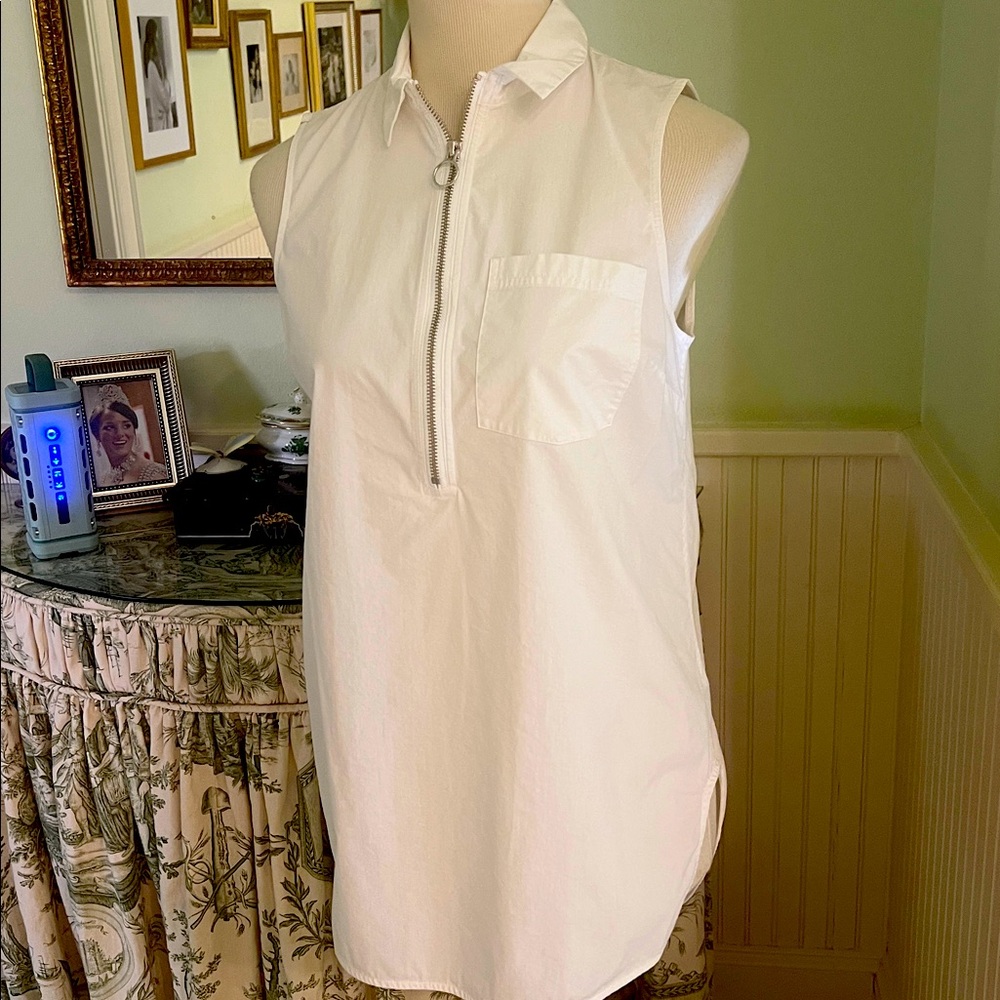 ! ATHLETA Uptown White Sleeveless Collared Zipper Front Shirt S